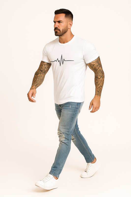 Round neck white T-shirt ( Line design)