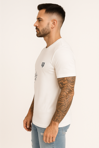 Round neck white T-shirt  (design Tree)