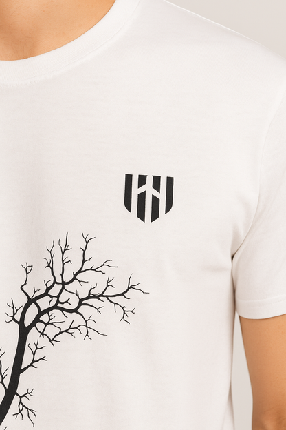 Round neck white T-shirt  (design Tree)