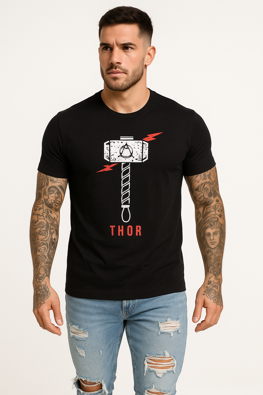 Round neck black t-shirt (Thor design )