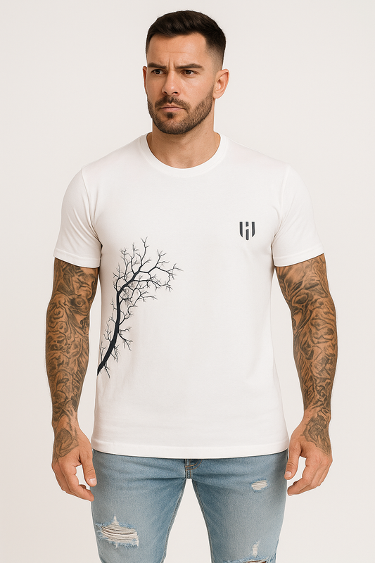 Round neck white T-shirt  (design Tree)