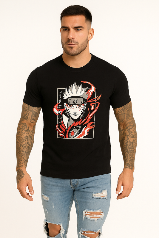 Round neck black t-shirt (design Naruto)