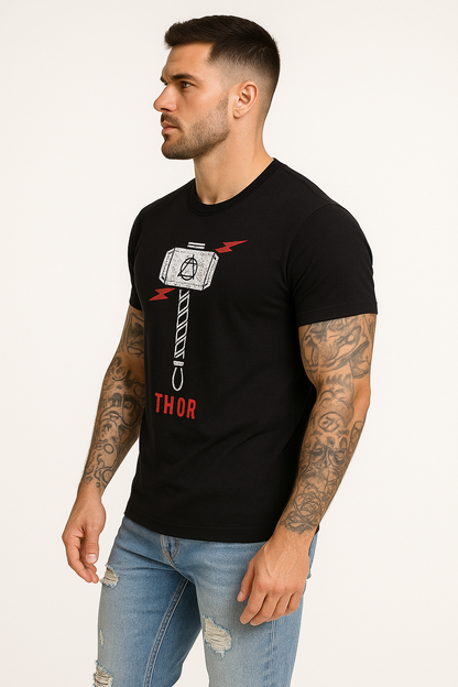 Round neck black t-shirt (Thor design )