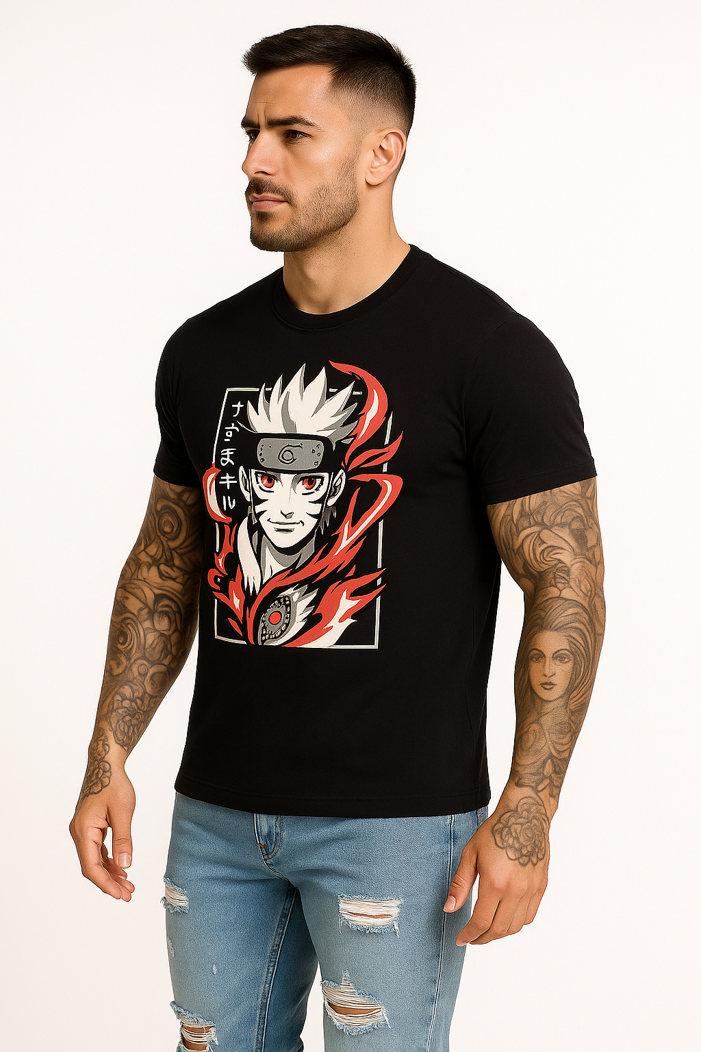 Round neck black t-shirt (design Naruto)