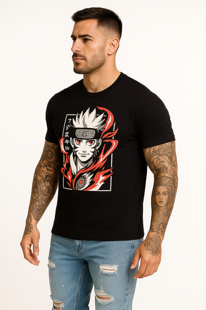 Round neck black t-shirt (design Naruto)