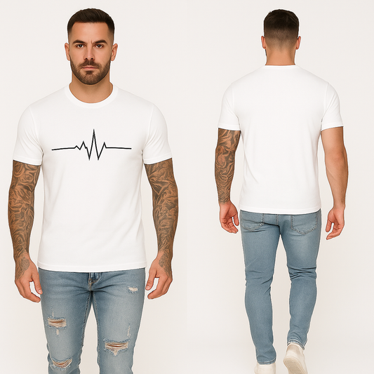 Round neck white T-shirt ( Line design)